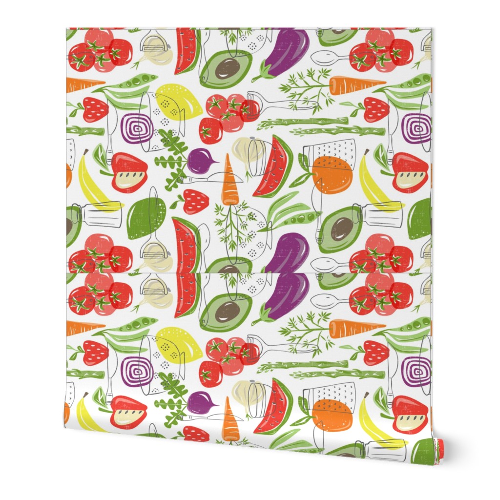 Farm Fresh Pattern Tea Towel - White