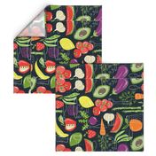 Farm Fresh Pattern Tea Towel - Charcoal Black