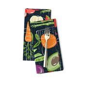 Farm Fresh Pattern Tea Towel - Charcoal Black