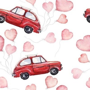 8" Red Vintage Car with Heart Balloons