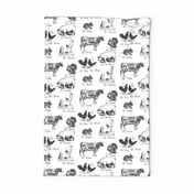 French Farm Animals Tea Towel