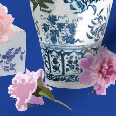 Paeonia in Blue Vases on bright ink
