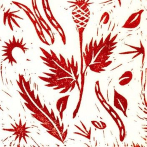 Fall Red Botanical Block Print