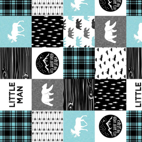 4" small scale - Little man & Happy Camper patchwork wholecloth ||black and teal (90) 