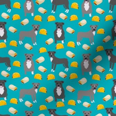 pitbull taco fabric - dogs and burritos design - teal