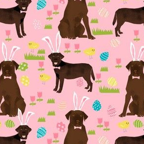 chocolate labrador easter fabric dog pastel easter spring design - pink