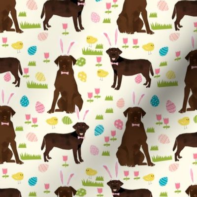 chocolate labrador easter fabric dog pastel easter spring design - cream