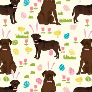 chocolate labrador easter fabric dog pastel easter spring design - cream