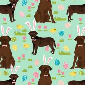chocolate labrador easter fabric dog pastel easter spring design - mint
