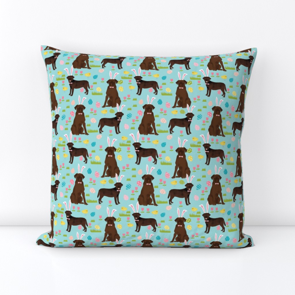 chocolate labrador easter fabric dog pastel easter spring design - blue