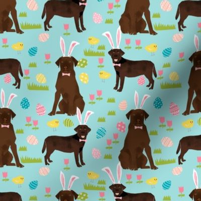 chocolate labrador easter fabric dog pastel easter spring design - blue