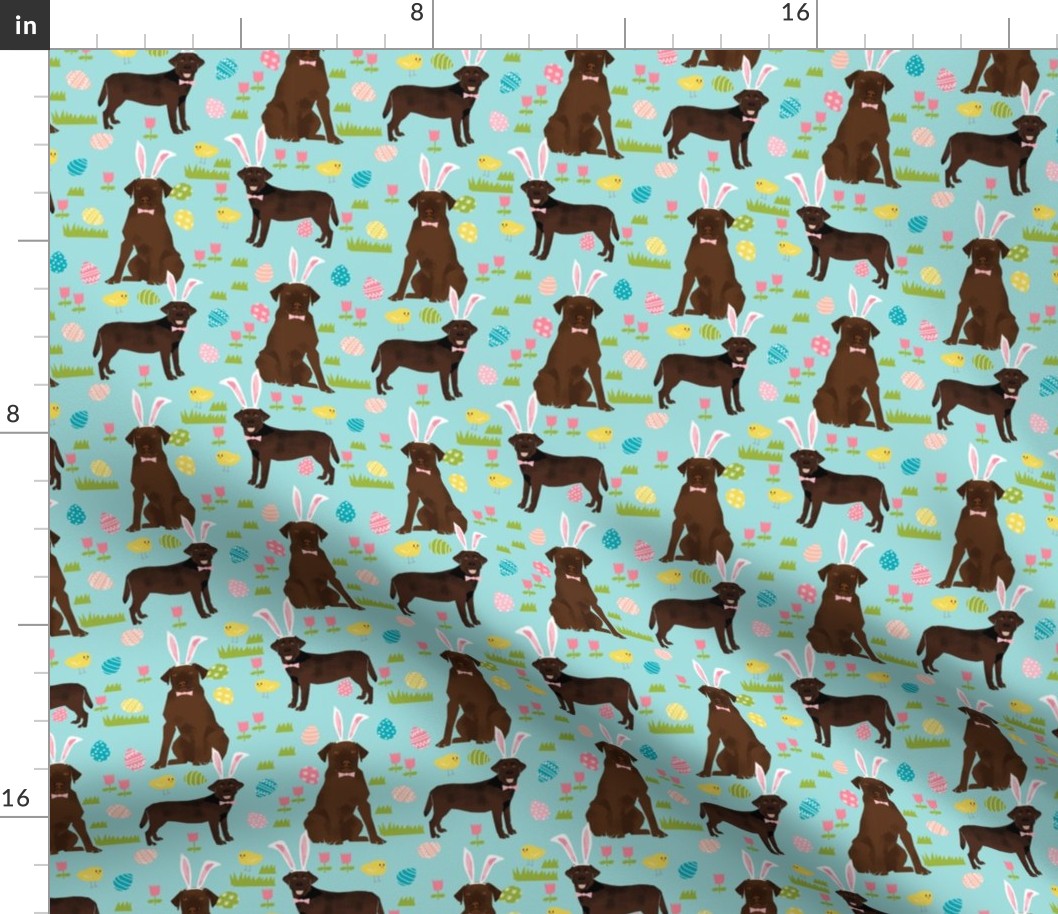 chocolate labrador easter fabric dog pastel easter spring design - blue