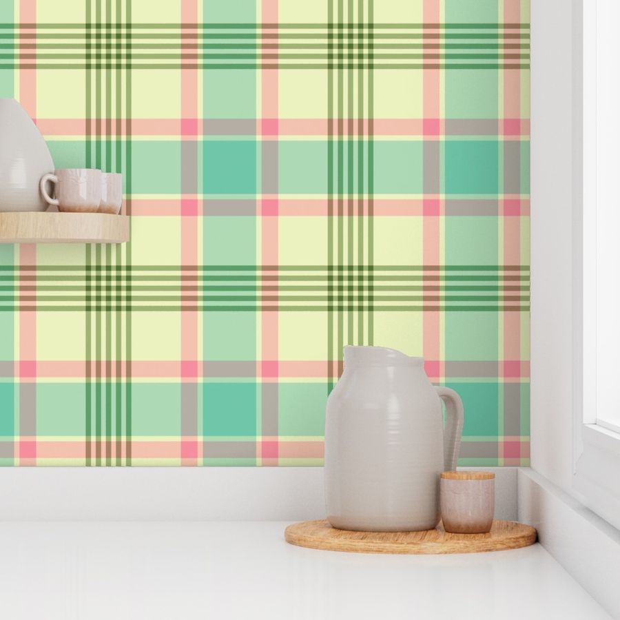 Green, Pink, and Aqua Plaid - Christmas Cactus Collection