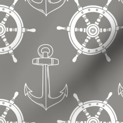 Ship Anchor and Wheel Grey
