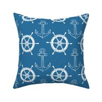 Nautical Ships Wheel and Anchor Blue