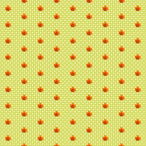 Orange Cosmos flower on yellow and green woven square background