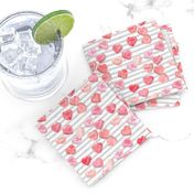 valentines day heart candy - conversation hearts on grey stripes (red)