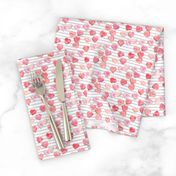 valentines day heart candy - conversation hearts on grey stripes (red)