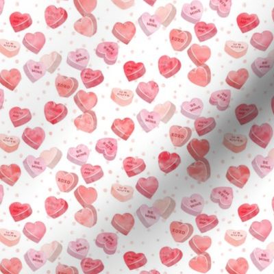 valentines day heart candy - conversation hearts on pink spots (red)