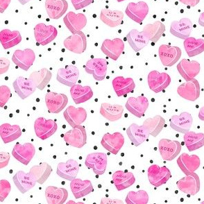 valentine's day heart candy - conversation hearts on spots (pink)