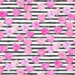 valentine's day heart candy - conversation hearts on stripes (pink)