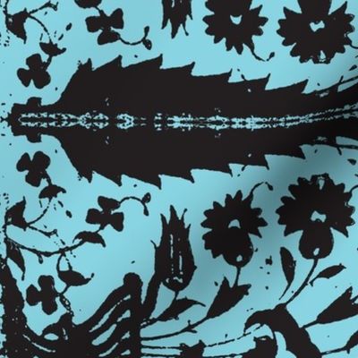 bosporus_tiles turquoise black silk crepe de chine