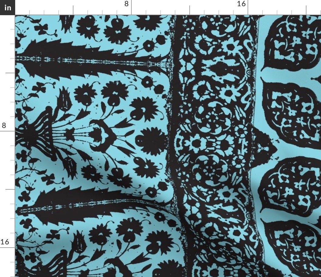 bosporus_tiles turquoise black silk crepe de chine