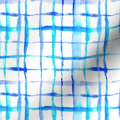 Watercolor Abstract Plaid Tie-Dye in Indigo Ink