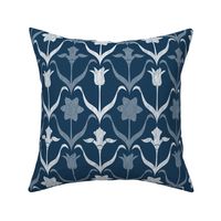 Art Nouveau Flowers - Navy Blue White