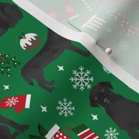 Black labrador retriever christmas stocking candy canes winter snowflakes green