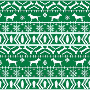 Bull Terrier fair isle christmas dog silhouette fabric green 