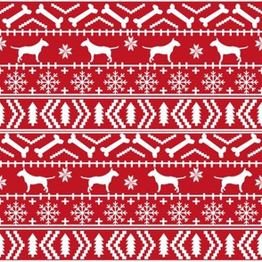 Bull Terrier fair isle christmas dog silhouette fabric red