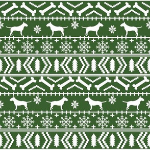 Bull Terrier fair isle christmas dog silhouette fabric med green