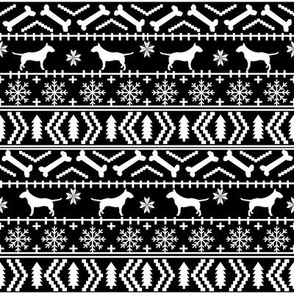 Bull Terrier fair isle christmas dog silhouette fabric black and white