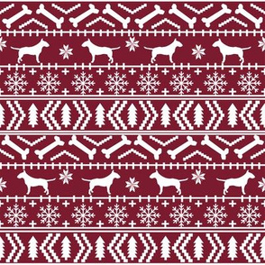 Bull Terrier fair isle christmas dog silhouette fabric ruby