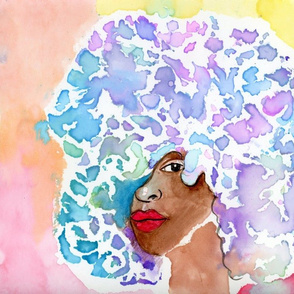 Watercolor Woman with Colorful Afro