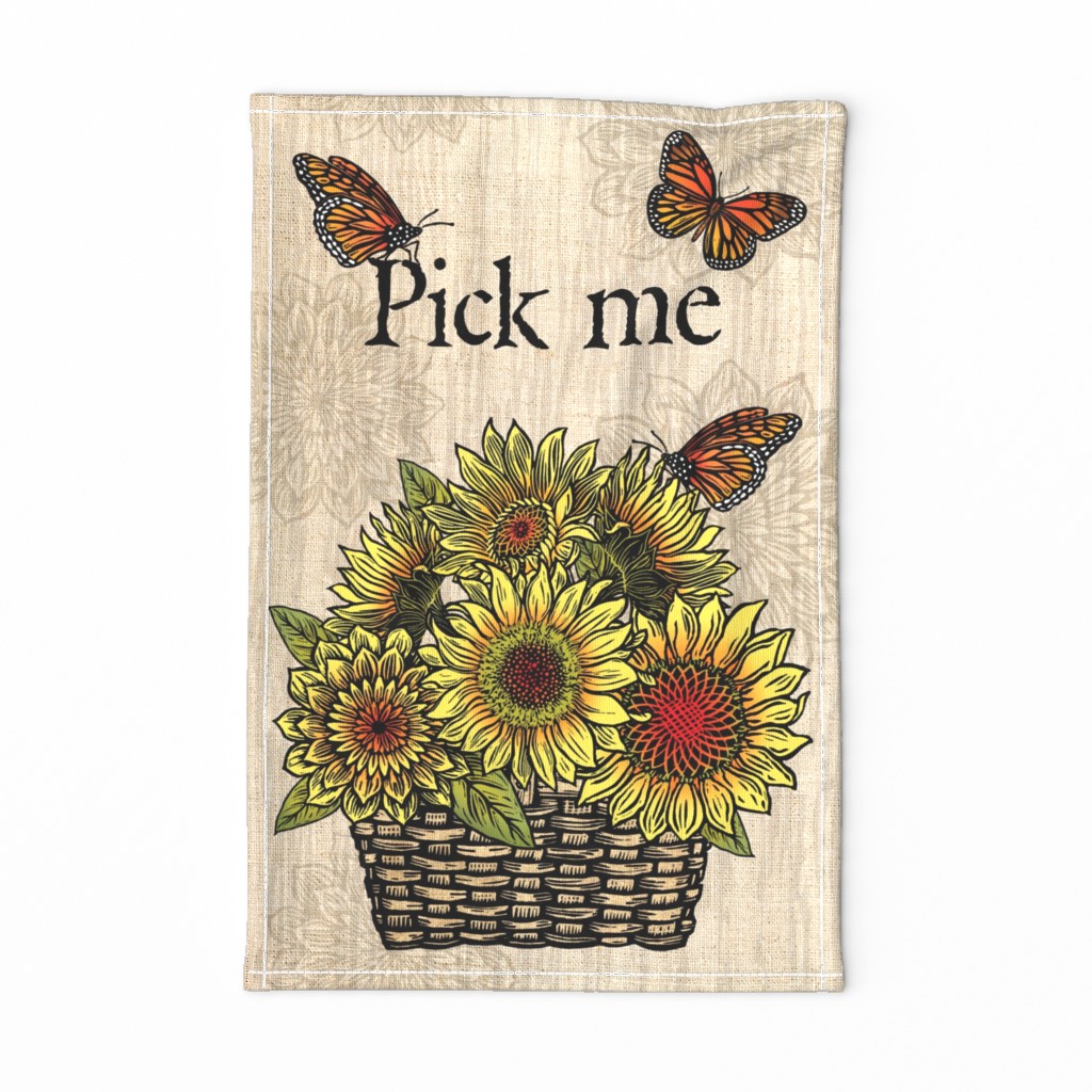 Sunflower Basket tea towel