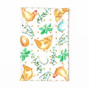 Chickens, Eggs, and Herbs Tea Towel