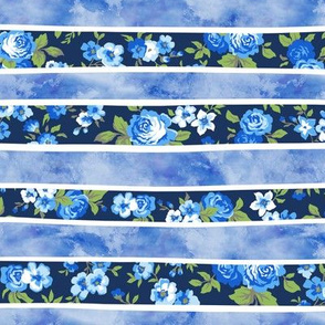 Wavy Floral Watercolour Navy Blue