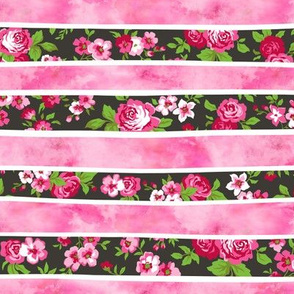 Wavy Floral Watercolour Stripes Pink