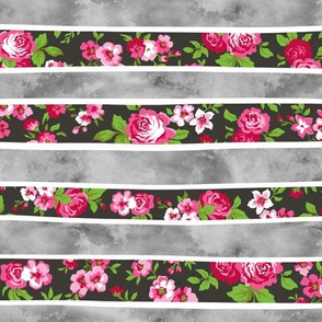 Wavy Floral Watercolour Stripes Pink & Grey