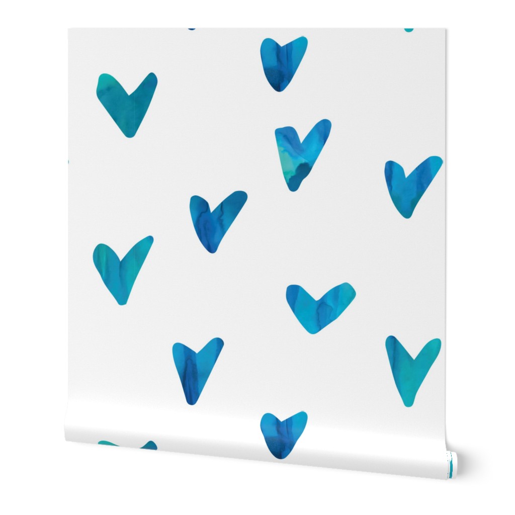 Watercolor Hearts - Seafoam and Blue