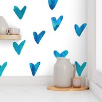 Watercolor Hearts - Seafoam and Blue