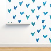 Watercolor Hearts - Seafoam and Blue