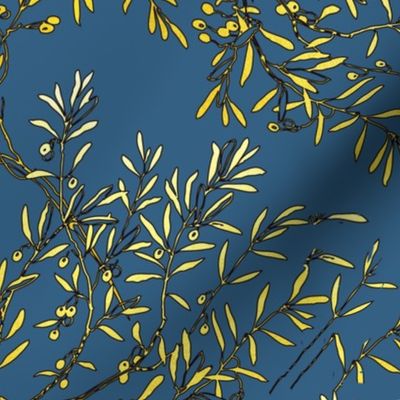 Gold branches on oceanside blue  2018 color of year powder room 