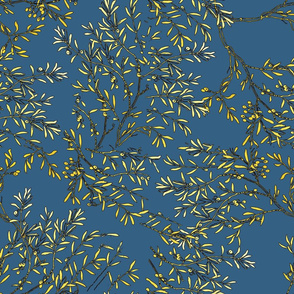 Gold branches on oceanside blue  2018 color of year powder room 