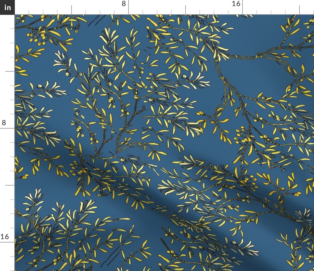 Gold branches on oceanside blue  2018 color of year powder room 