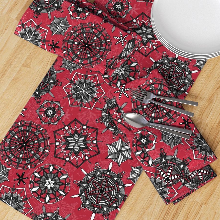 mandala snowflakes red