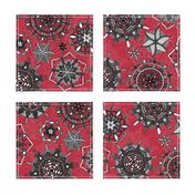 mandala snowflakes red