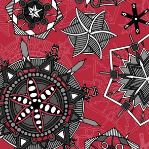 mandala snowflakes red